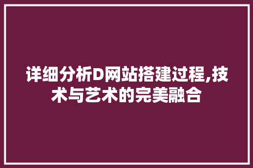 详细分析D网站搭建过程,技术与艺术的完美融合 详细分析D网站搭建过程,技术与艺术的完美融合 网站优化