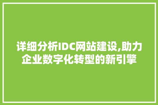 详细分析IDC网站建设,助力企业数字化转型的新引擎