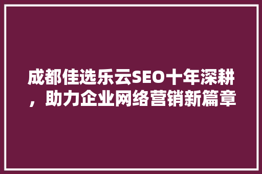 成都佳选乐云SEO十年深耕，助力企业网络营销新篇章 网站开发
