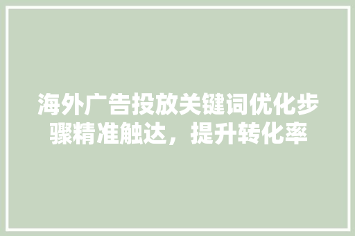 海外广告投放关键词优化步骤精准触达，提升转化率 搜狗优化
