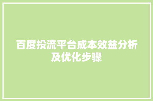百度投流平台成本效益分析及优化步骤 360搜优化