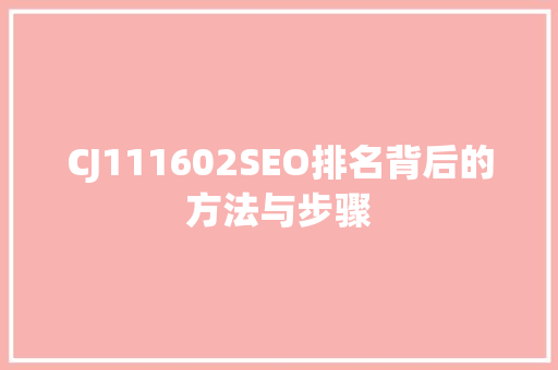 CJ111602SEO排名背后的方法与步骤