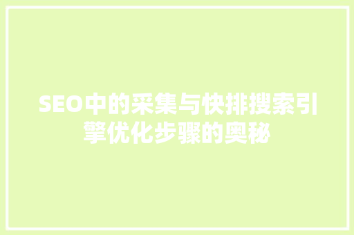 SEO中的采集与快排搜索引擎优化步骤的奥秘