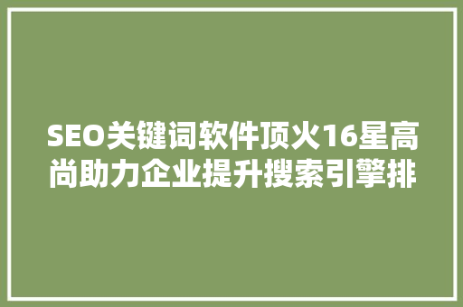 SEO关键词软件顶火16星高尚助力企业提升搜索引擎排名的利器 360搜优化