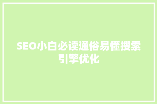 SEO小白必读通俗易懂搜索引擎优化