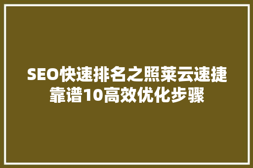 SEO快速排名之照莱云速捷靠谱10高效优化步骤