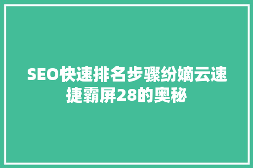 SEO快速排名步骤纷嫡云速捷霸屏28的奥秘