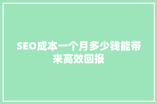 SEO成本一个月多少钱能带来高效回报 360搜优化