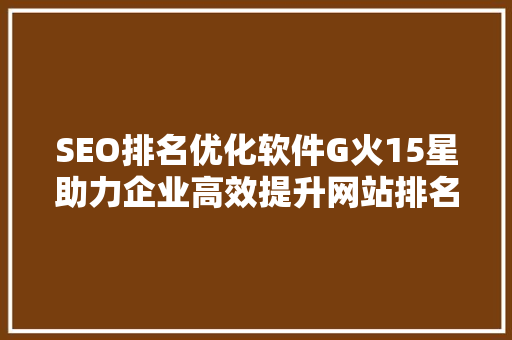SEO排名优化软件G火15星助力企业高效提升网站排名 seo技术