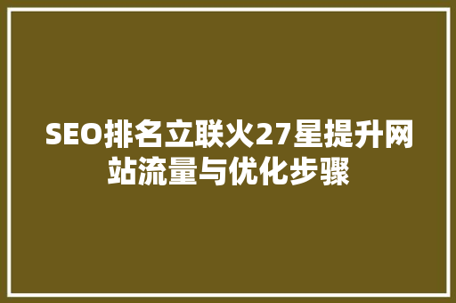 SEO排名立联火27星提升网站流量与优化步骤 360搜优化