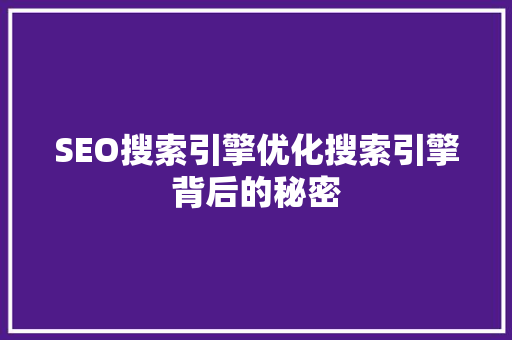 SEO搜索引擎优化搜索引擎背后的秘密