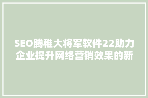 SEO腾稚大将军软件22助力企业提升网络营销效果的新利器