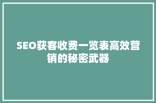 SEO获客收费一览表高效营销的秘密武器