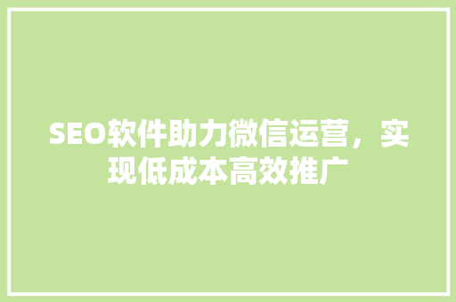 SEO软件助力微信运营，实现低成本高效推广