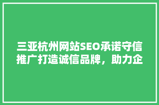 三亚杭州网站SEO承诺守信推广打造诚信品牌，助力企业腾飞