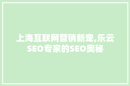 上海互联网营销新宠,乐云SEO专家的SEO奥秘