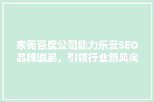 东莞百度公司助力乐云SEO品牌崛起，引领行业新风向