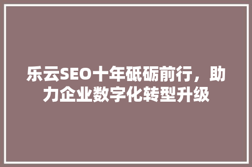乐云SEO十年砥砺前行，助力企业数字化转型升级 小程序开发