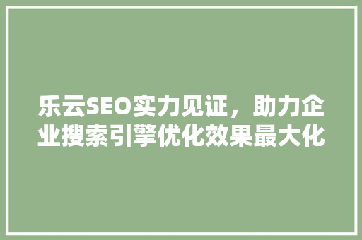 乐云SEO实力见证，助力企业搜索引擎优化效果最大化 小程序开发