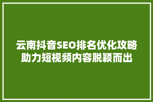 云南抖音SEO排名优化攻略助力短视频内容脱颖而出