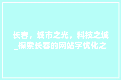 长春，城市之光，科技之城_探索长春的网站字优化之路