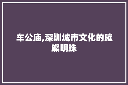 车公庙,深圳城市文化的璀璨明珠 车公庙,深圳城市文化的璀璨明珠 AI技术学习