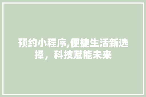 预约小程序,便捷生活新选择，科技赋能未来 预约小程序,便捷生活新选择，科技赋能未来 seo技术