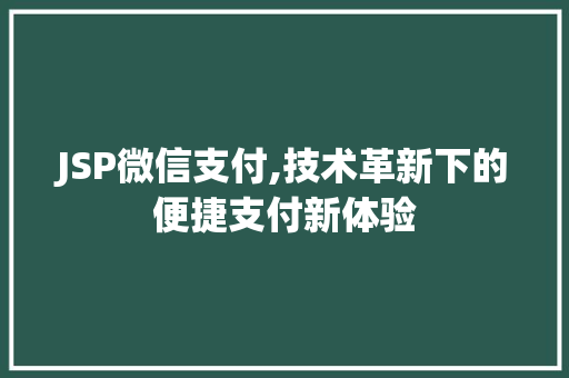 JSP微信支付,技术革新下的便捷支付新体验