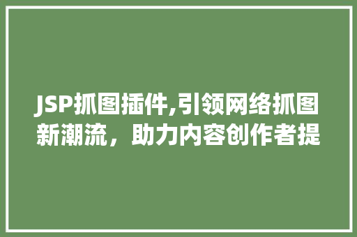 JSP抓图插件,引领网络抓图新潮流，助力内容创作者提升效率