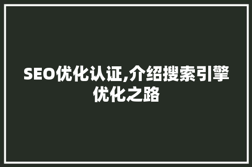 SEO优化认证,介绍搜索引擎优化之路 SEO优化认证,介绍搜索引擎优化之路 seo技术