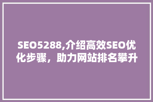 SEO5288,介绍高效SEO优化步骤，助力网站排名攀升 SEO5288,介绍高效SEO优化步骤，助力网站排名攀升 小程序开发