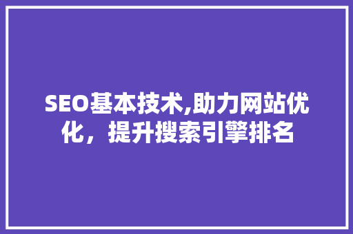 SEO基本技术,助力网站优化，提升搜索引擎排名 SEO基本技术,助力网站优化，提升搜索引擎排名 网站优化