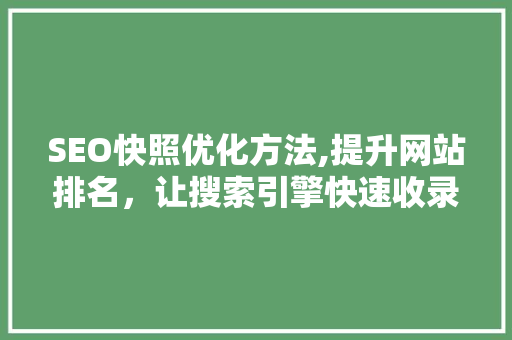SEO快照优化方法,提升网站排名，让搜索引擎快速收录 SEO快照优化方法,提升网站排名，让搜索引擎快速收录 头条优化