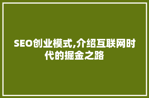 SEO创业模式,介绍互联网时代的掘金之路 SEO创业模式,介绍互联网时代的掘金之路 AI技术学习