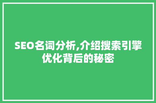 SEO名词分析,介绍搜索引擎优化背后的秘密 SEO名词分析,介绍搜索引擎优化背后的秘密 网站优化