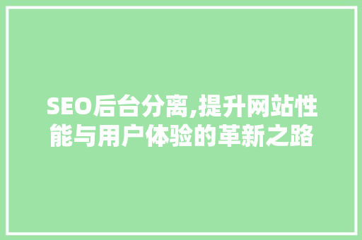SEO后台分离,提升网站性能与用户体验的革新之路