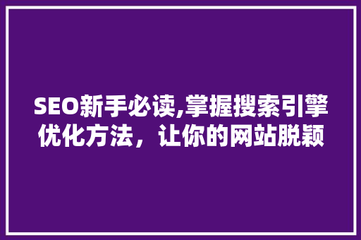 SEO新手必读,掌握搜索引擎优化方法，让你的网站脱颖而出 SEO新手必读,掌握搜索引擎优化方法，让你的网站脱颖而出 网站优化