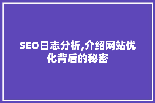 SEO日志分析,介绍网站优化背后的秘密 SEO日志分析,介绍网站优化背后的秘密 小程序开发