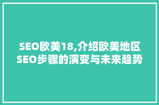 SEO欧美18,介绍欧美地区SEO步骤的演变与未来趋势