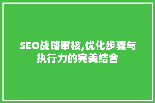 SEO战略审核,优化步骤与执行力的完美结合 SEO战略审核,优化步骤与执行力的完美结合 AI技术学习
