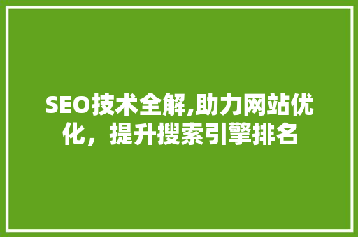 SEO技术全解,助力网站优化，提升搜索引擎排名 SEO技术全解,助力网站优化，提升搜索引擎排名 网站优化