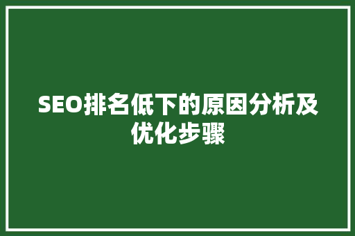 SEO排名低下的原因分析及优化步骤 SEO排名低下的原因分析及优化步骤 seo技术