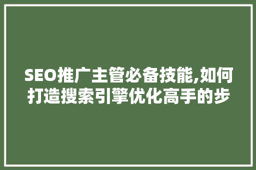 SEO推广主管必备技能,如何打造搜索引擎优化高手的步骤 SEO推广主管必备技能,如何打造搜索引擎优化高手的步骤 seo技术
