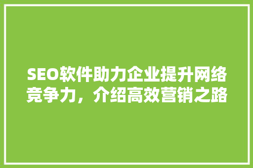 SEO软件助力企业提升网络竞争力，介绍高效营销之路 SEO软件助力企业提升网络竞争力，介绍高效营销之路 网站优化
