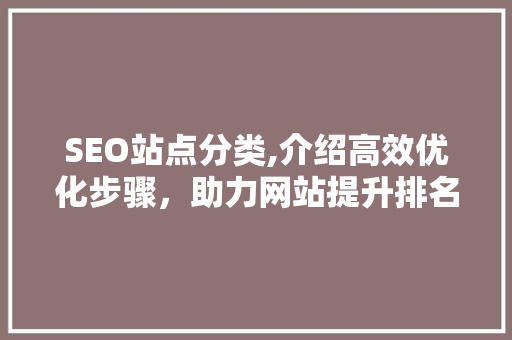 SEO站点分类,介绍高效优化步骤，助力网站提升排名 SEO站点分类,介绍高效优化步骤，助力网站提升排名 搜狗优化