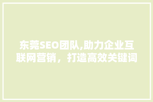 东莞SEO团队,助力企业互联网营销，打造高效关键词步骤