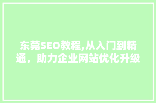 东莞SEO教程,从入门到精通，助力企业网站优化升级