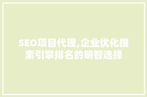 SEO项目代理,企业优化搜索引擎排名的明智选择