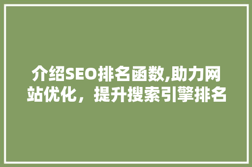 介绍SEO排名函数,助力网站优化，提升搜索引擎排名