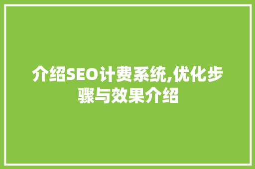 介绍SEO计费系统,优化步骤与效果介绍